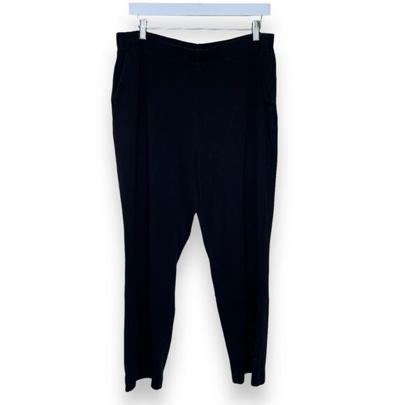 Lands End Black Cotton Knit Pants Pockets Stretch Women XL Elastic Waist Pull On - Picture 1 of 13